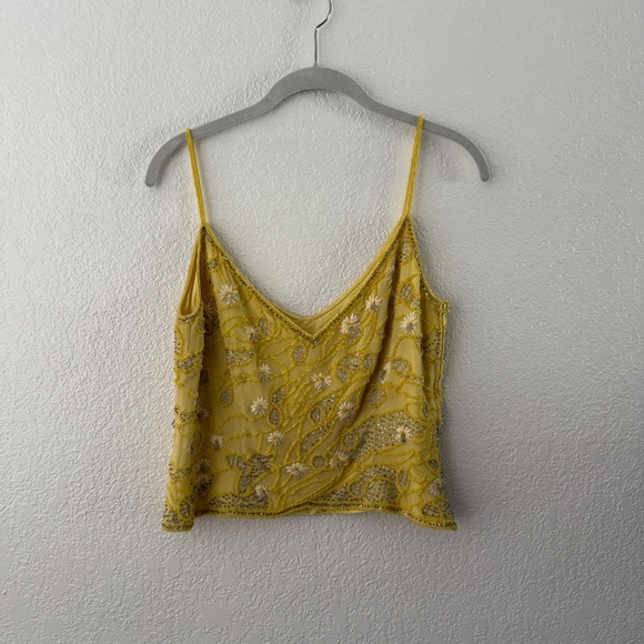 ESCADA Vintage Yellow Silk hand beaded Strappy Couture Top Size 38 - Picture 6 of 15